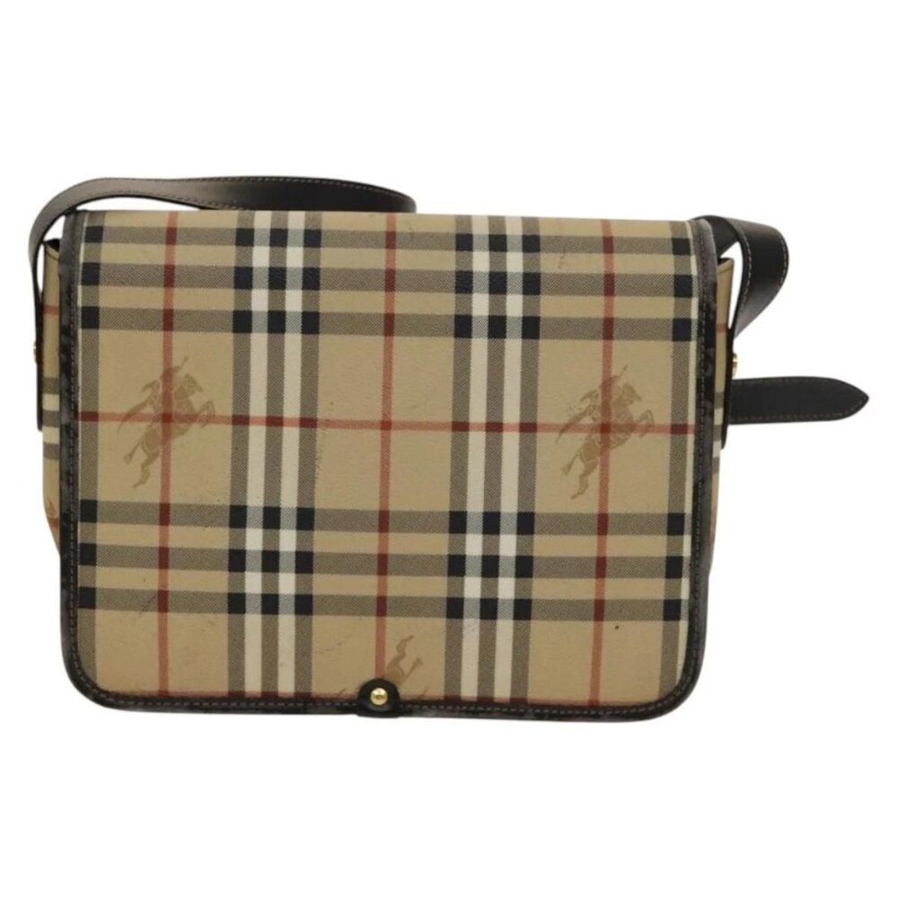 BURBERRY Nova Check Shoulder Bag PVC Beige Gold Auth 136729 - Picture 3 of 15